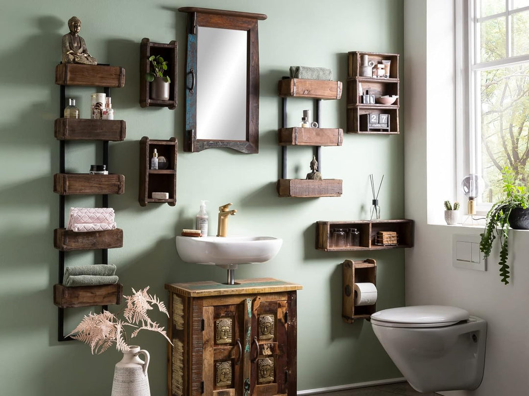 Woodkings® Wandregal Ziegelform 3er Altholz Metall Wandderoration Aufbewahrungsbox Backsteinform rus