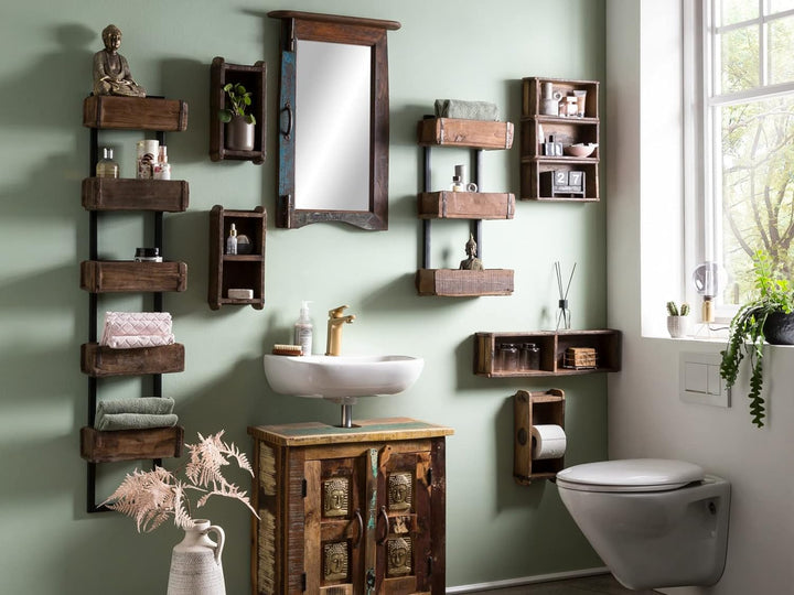 Woodkings® Wandregal Ziegelform 3er Altholz Metall Wandderoration Aufbewahrungsbox Backsteinform rus