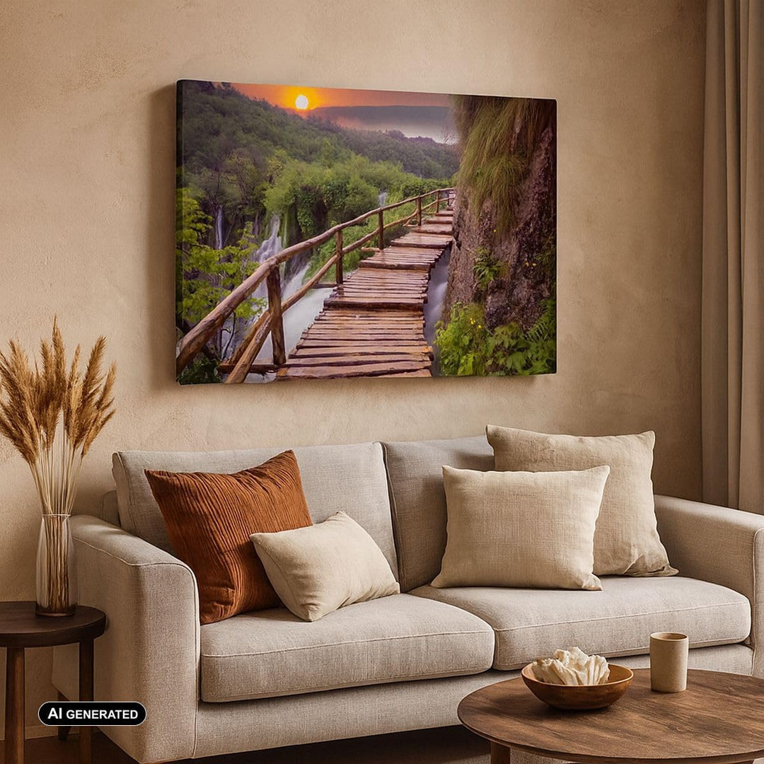 Bilder auf Leinwand Park Natur Wasser Leinwandbild mit Rahmen 70x50cm Wandbilder Dekoration Wohnzimm