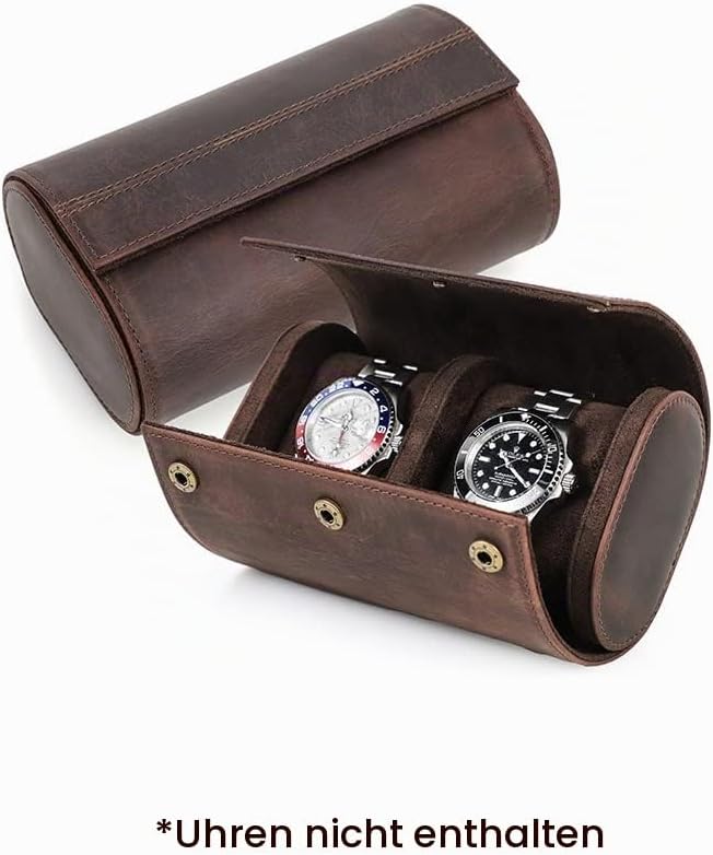 Hiram Uhrenkoffer aus echtem Leder für 2 Uhren, handgefertigt, aus echtem Leder, Reiseuhr, schützend