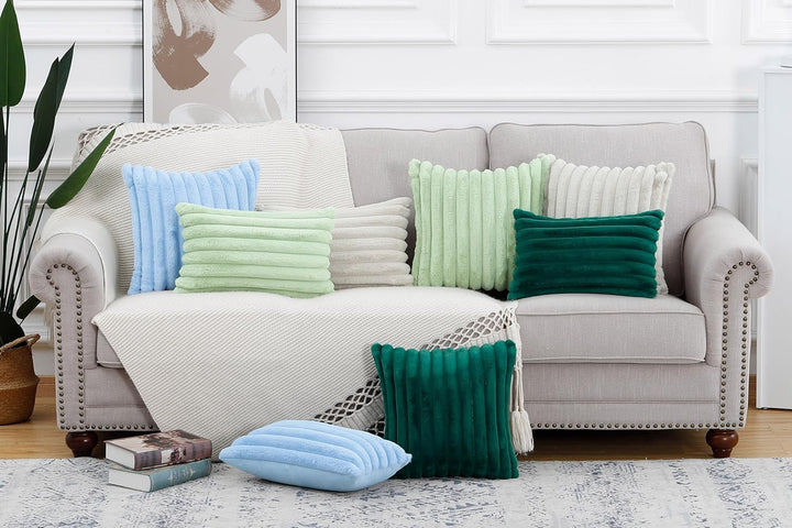 Madizz 2er Set Kunstpelz Plüsch Dekorative Kissenbezüge Flauschig Gestreifte Weich Dekorative Kissen