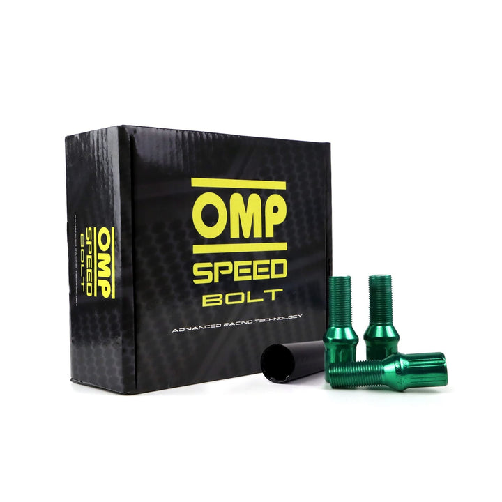 OMP SPEED Set 20 Radschrauben mit metrischer M12 x 1,5 Schlüssel 17/19 Lang Gewinde 27 mm Farbe Grün
