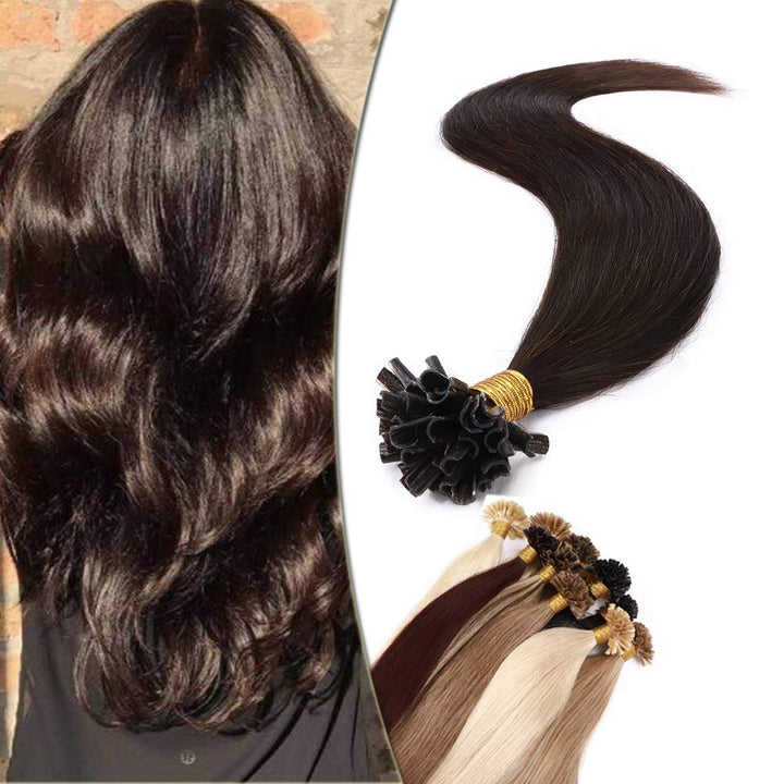 SEGO Extensions Echthaar Bondings Keratin U-Tip Remy Human Hair Haarverlängerung 50 Strähnen Dunkelb