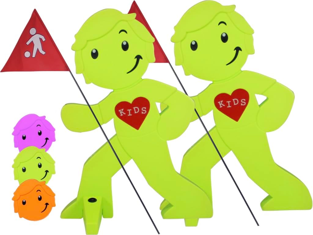 StreetBuddy - Warnfigur mit Fahne, reflektierender Warnaufsteller für Kindersicherheit - Achtung lan