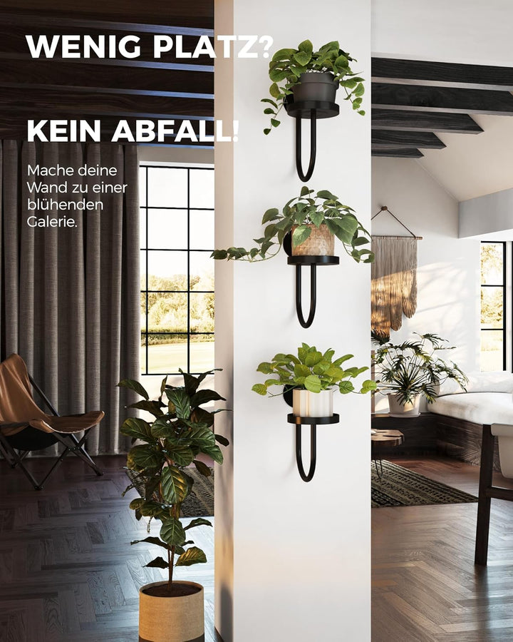 Bamworld Blumenständer Wandmontage 3er Set – U-Form Pflanzenregal aus Metall für Wohnzimmer & Balkon
