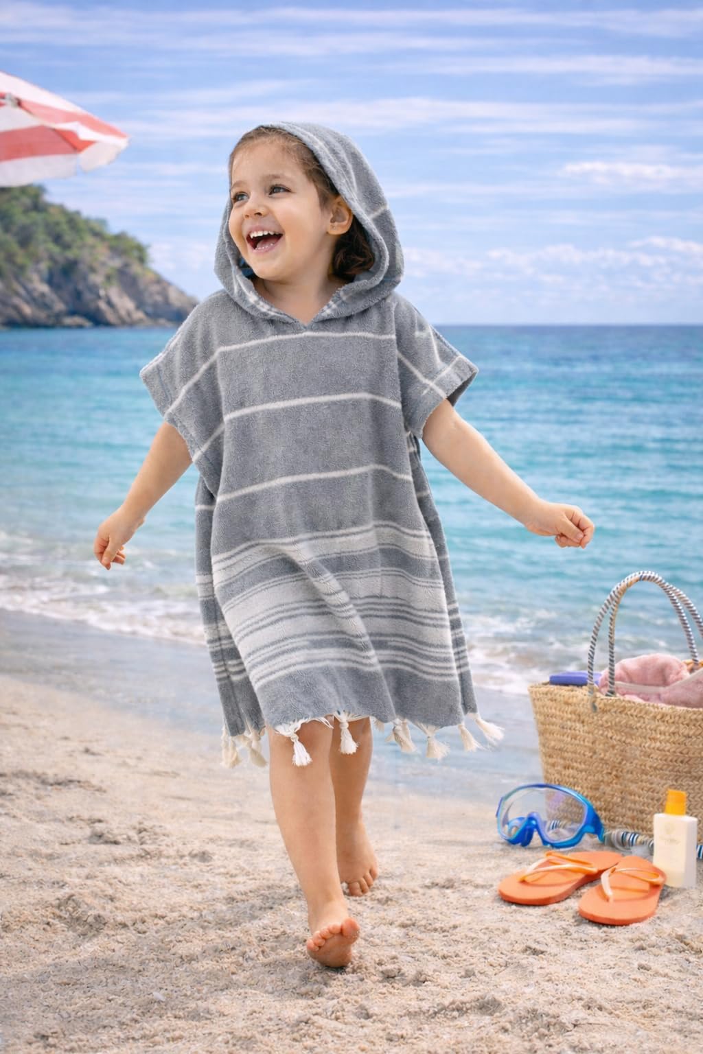 ELY PARKER Strandponcho für Kinder - 100% Baumwolle Strandtuch &amp; Strandkleid - Saugstarkes Badeponch