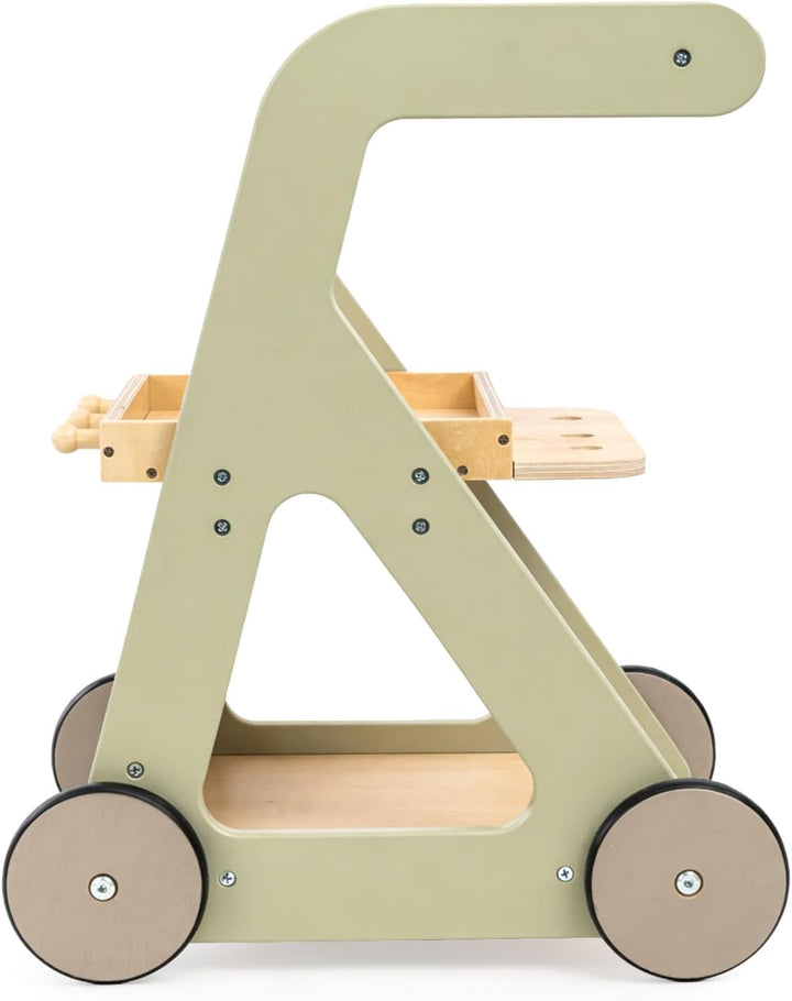 Mamabrum Holz Reinigungswagen für Kinder mit Rollenzubehör Set 11 tlg. Push-Bildspielzeug Rollenspie