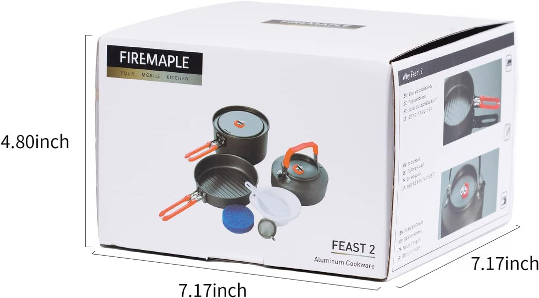 Fire-Maple Feast 2 Camping Kochgeschirr Set Outdoor-Kochset mit Topf, Wasserkocher, Pfanne, Schalen
