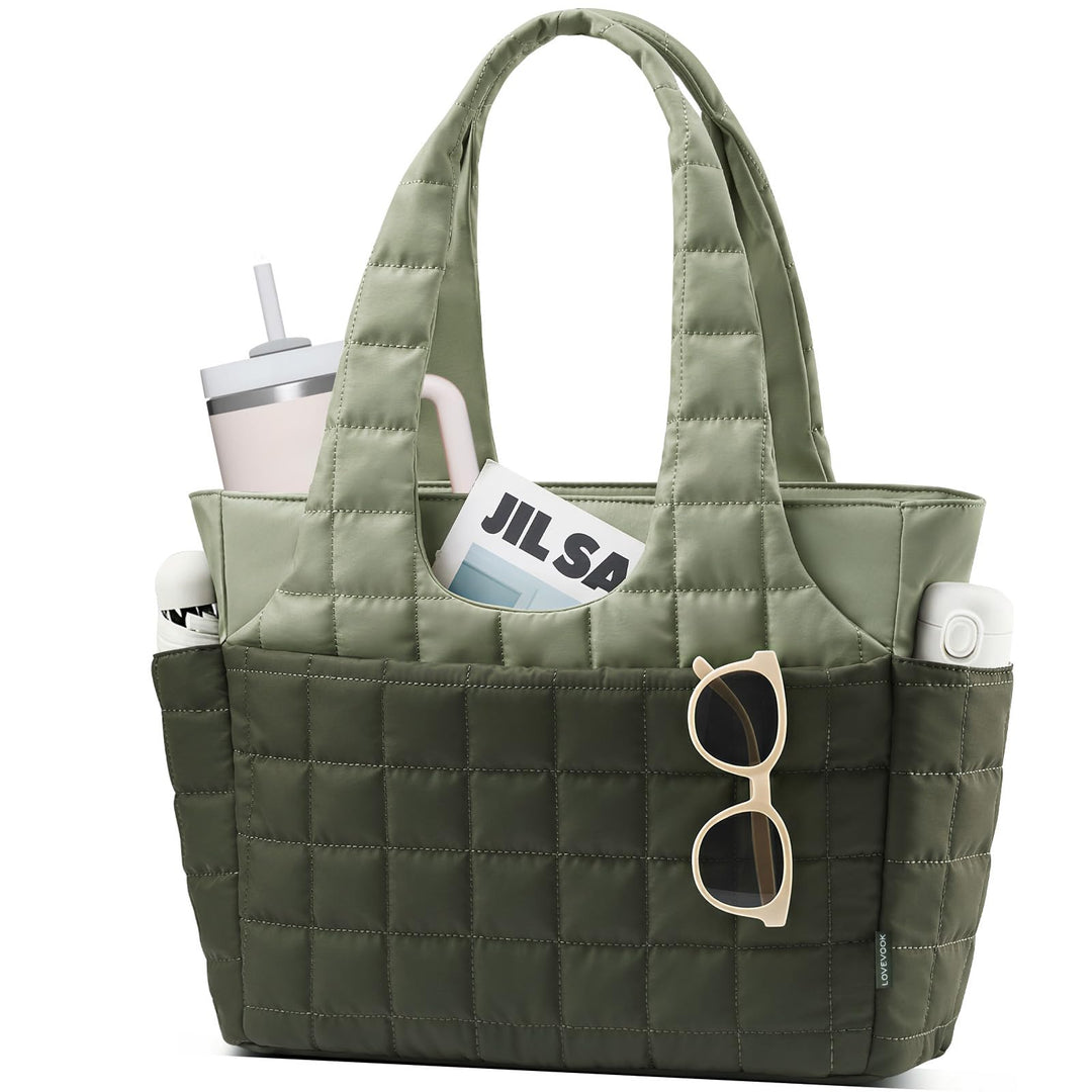 LOVEVOOK Puffer Handtasche Damen Gross, 15,6 Zoll Laptoptasche Shopper Tasche mit Wasserflaschenfach