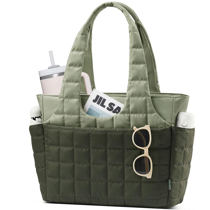 LOVEVOOK Puffer Handtasche Damen Gross, 15,6 Zoll Laptoptasche Shopper Tasche mit Wasserflaschenfach