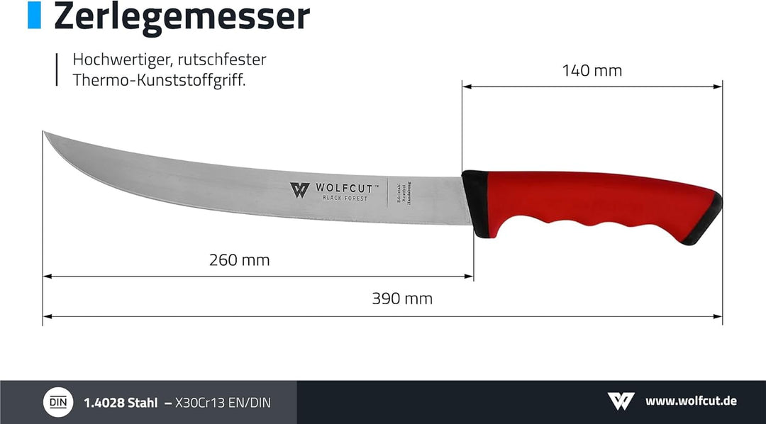 Wolfcut SoftGrip Serie - Metzgermesser-Set 3-tlg. Zerlegemesser 26 cm, Ausbeinmesser 13 cm, Ausbeinm