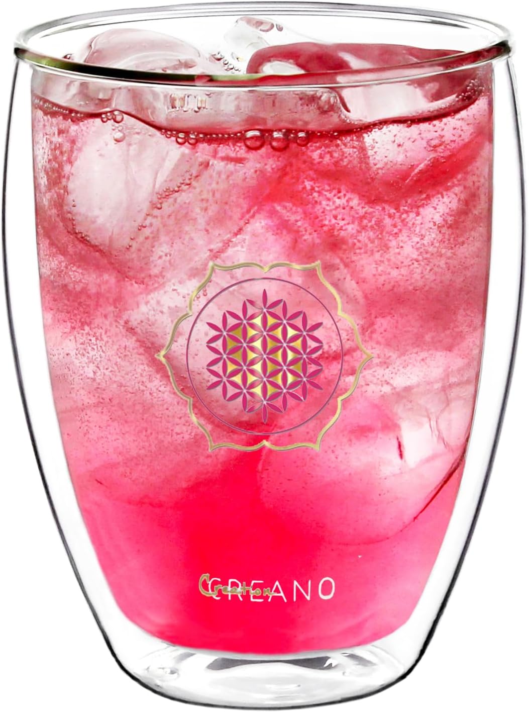 Creano doppelwandiges Tee-Glas, Latte Macchiato, Thermobecher Blume des Lebens | 250ml, in exklusive