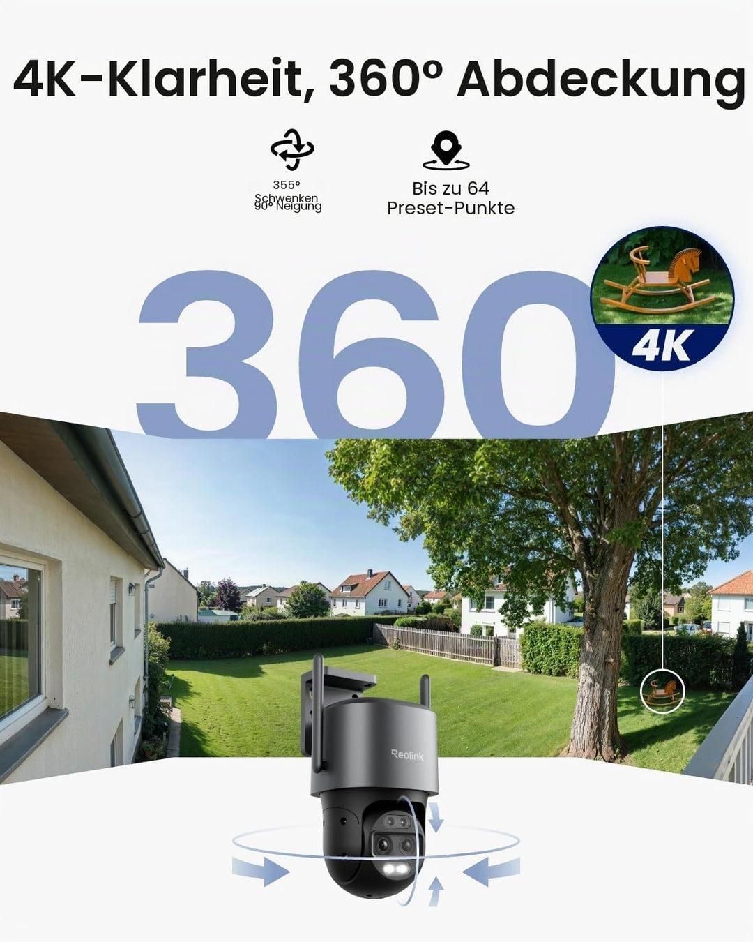 Reolink 4K 8MP Wi-Fi 6 PTZ Überwachungskamera Aussen WLAN mit Auto-Tracking-Zoom, Dual-Objektiv, Dua
