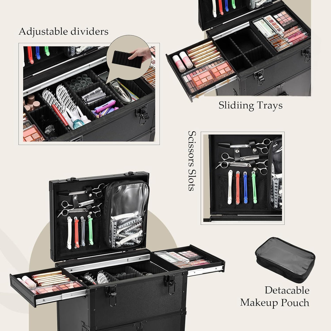 Kosmetik Trolley Kosmetikkoffer Friseurkoffer mit 4 Schubladen Make up Koffer Gross Schminkkoffer Na