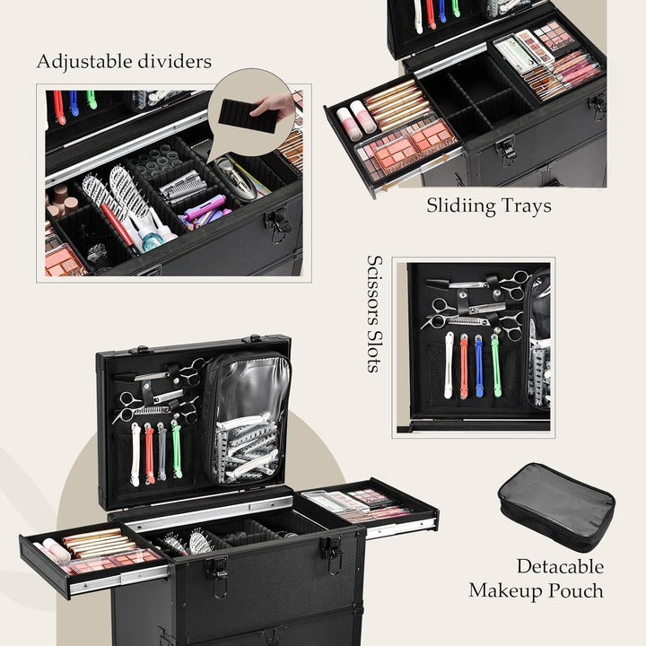 Kosmetik Trolley Kosmetikkoffer Friseurkoffer mit 4 Schubladen Make up Koffer Gross Schminkkoffer Na