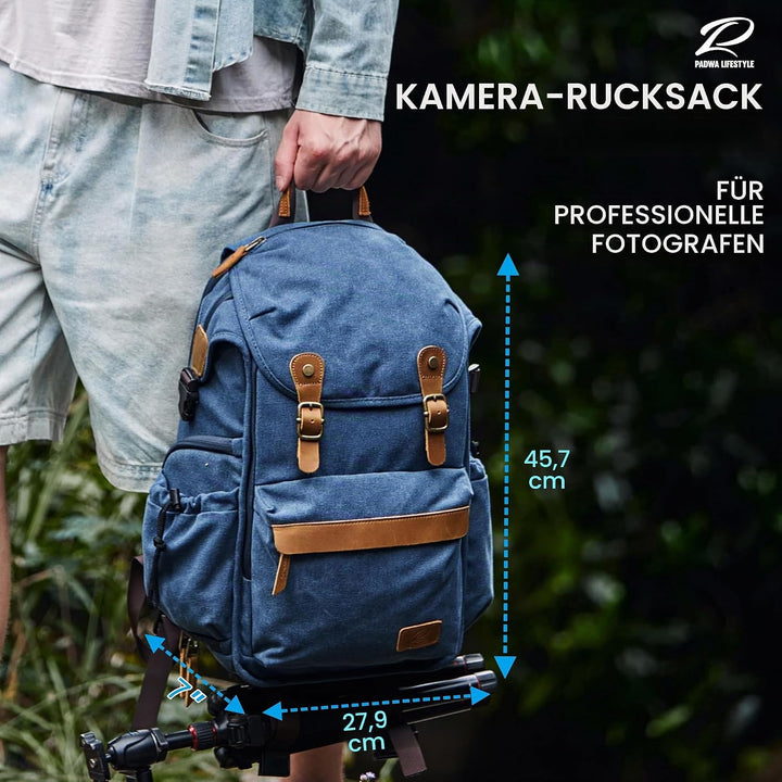Padwa Lifestyle Kamerarucksack - Gewachstem Memory Canvas Kamerarucksack mit 16“ Laptop-/Objektivfac