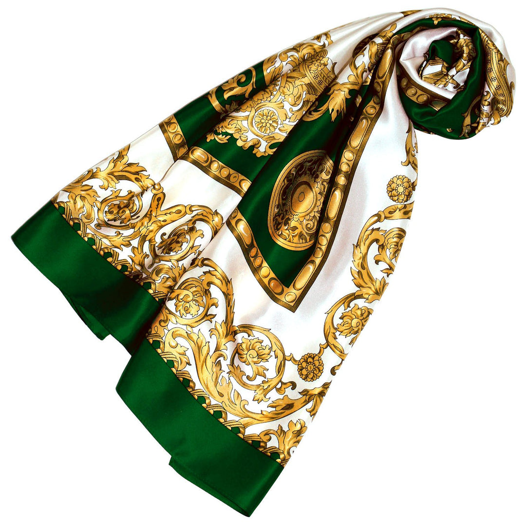 Lorenzo Cana Luxus Seidentuch aufwändig bedruckt Tuch 100% Seide 100 cm x 100 cm gruen gold weiss Da