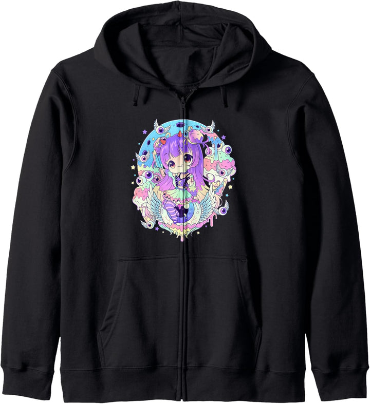 Kawaii Pastell Goth Cute and Creepy Girl mit einem Messer Kapuzenjacke