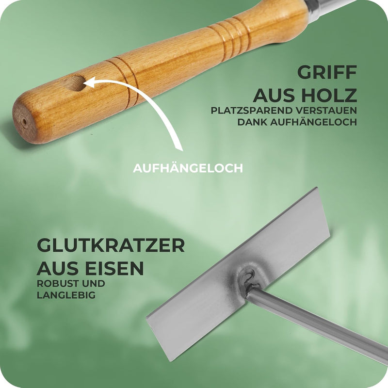2x Aschekratzer mit Holzgriff Schürhaken Kohleschieber Feuerkratzer Glutschieber Kaminzubehör Kaminb