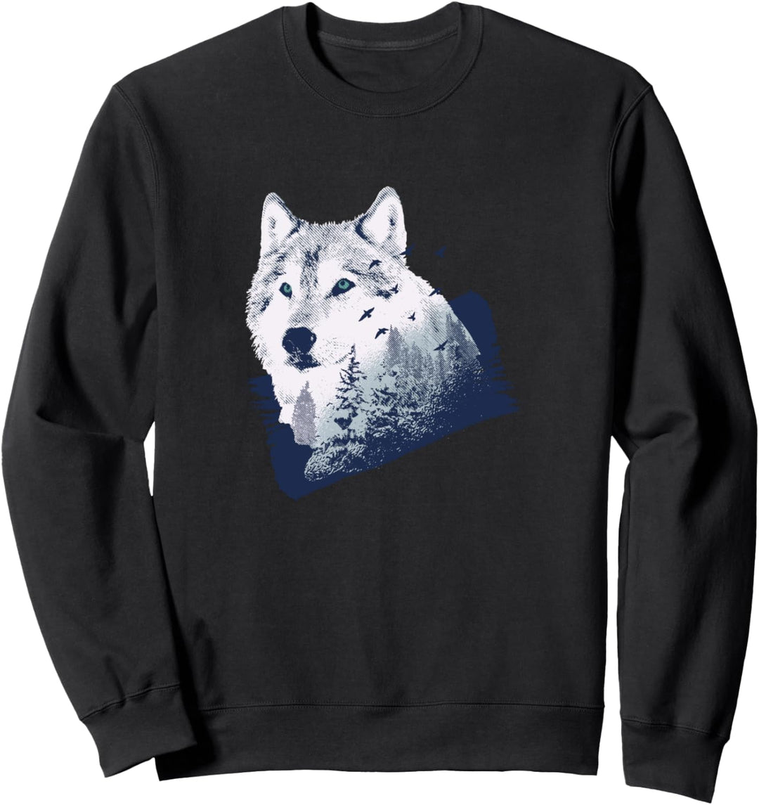 Wandern Design mit Wolf im Wald für Wanderer Sweatshirt