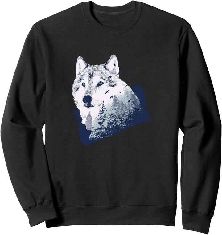 Wandern Design mit Wolf im Wald für Wanderer Sweatshirt