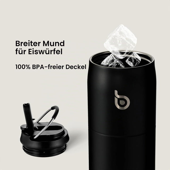 BOTTLE BOTTLE Edelstahl-Wasserflasche mit Strohhalm und Deckel, 900 ml vakuumisolierte Wasserflasche