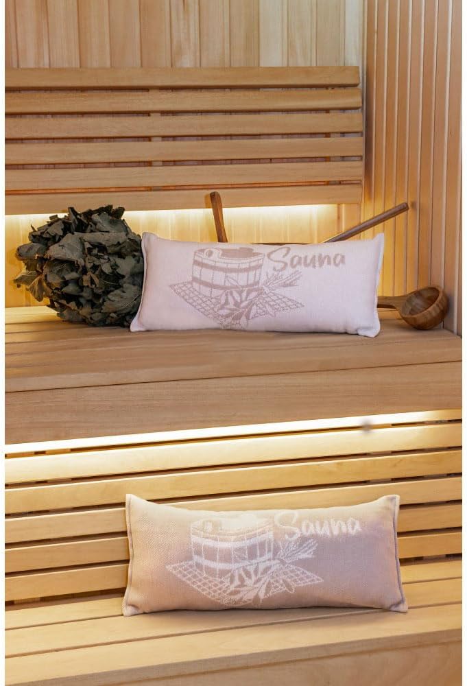 Ger3as Saunakissen Reisekissen, Baumwolle 100% Saunakissen, 50 x 22 cm Sauna Kopfkissen (Beige/Weiss