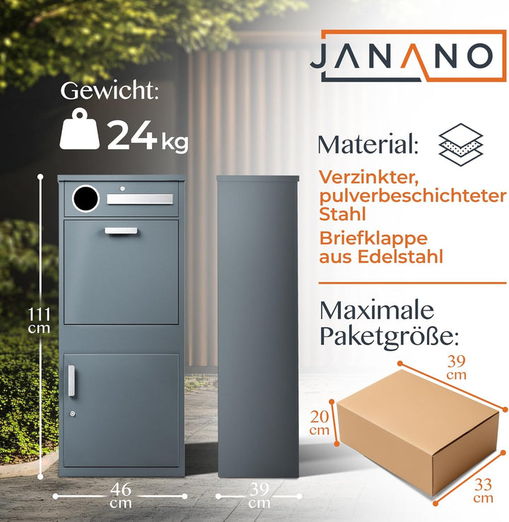 Paketbox mit Zeitungsfach - Paketbriefkasten Witterungsbeständig, Briefkasten mit Paketfach Anthrazi