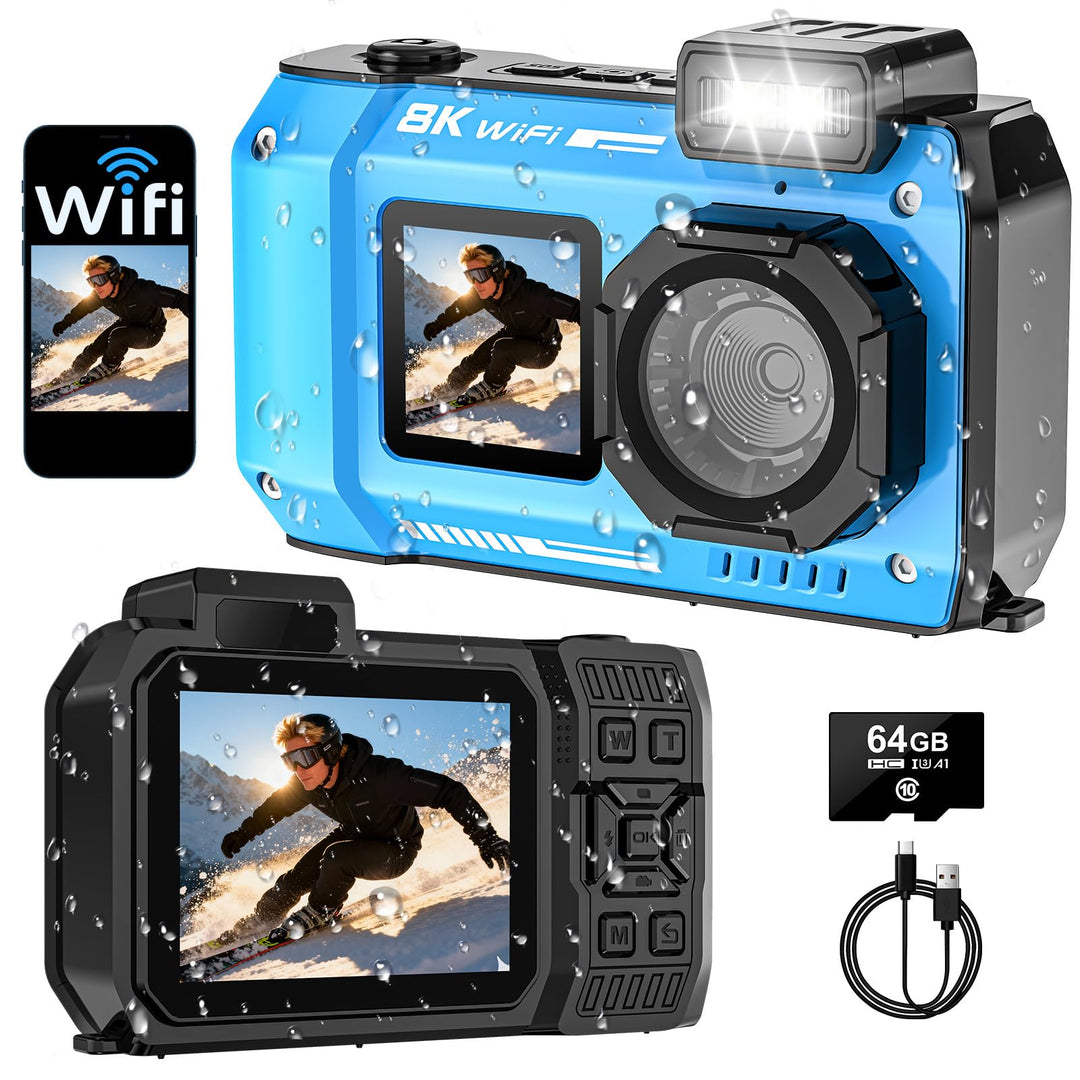 Digitalkamera, Yixinxin 8K Unterwasserkamera, 70MP Autofokus 33FT WiFi Digitalkamera wasserdichte mi