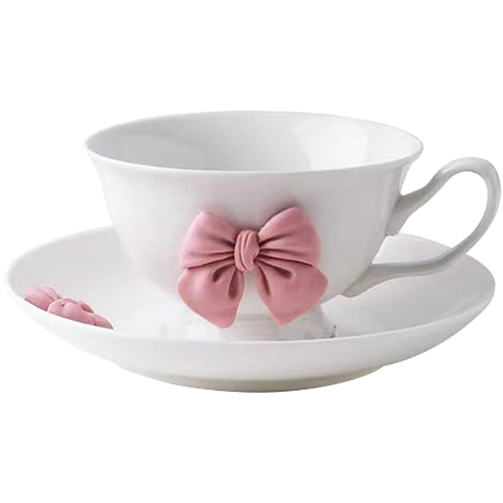 200 ML Kaffeetassen Set mit Untertasse Cute Mug Dunkelrosa Schleife Kaffeebecher Keramik Tasse mit S