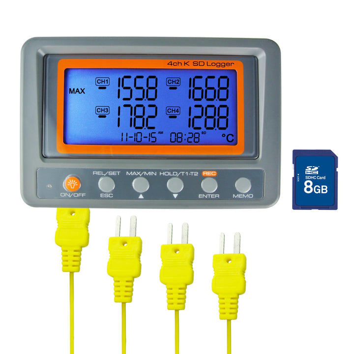 Gain Express 4 Kanäle K-Typ Thermoelement Temperatur-Datenlogger Recorder mit SD-Karte, hohe Genauig