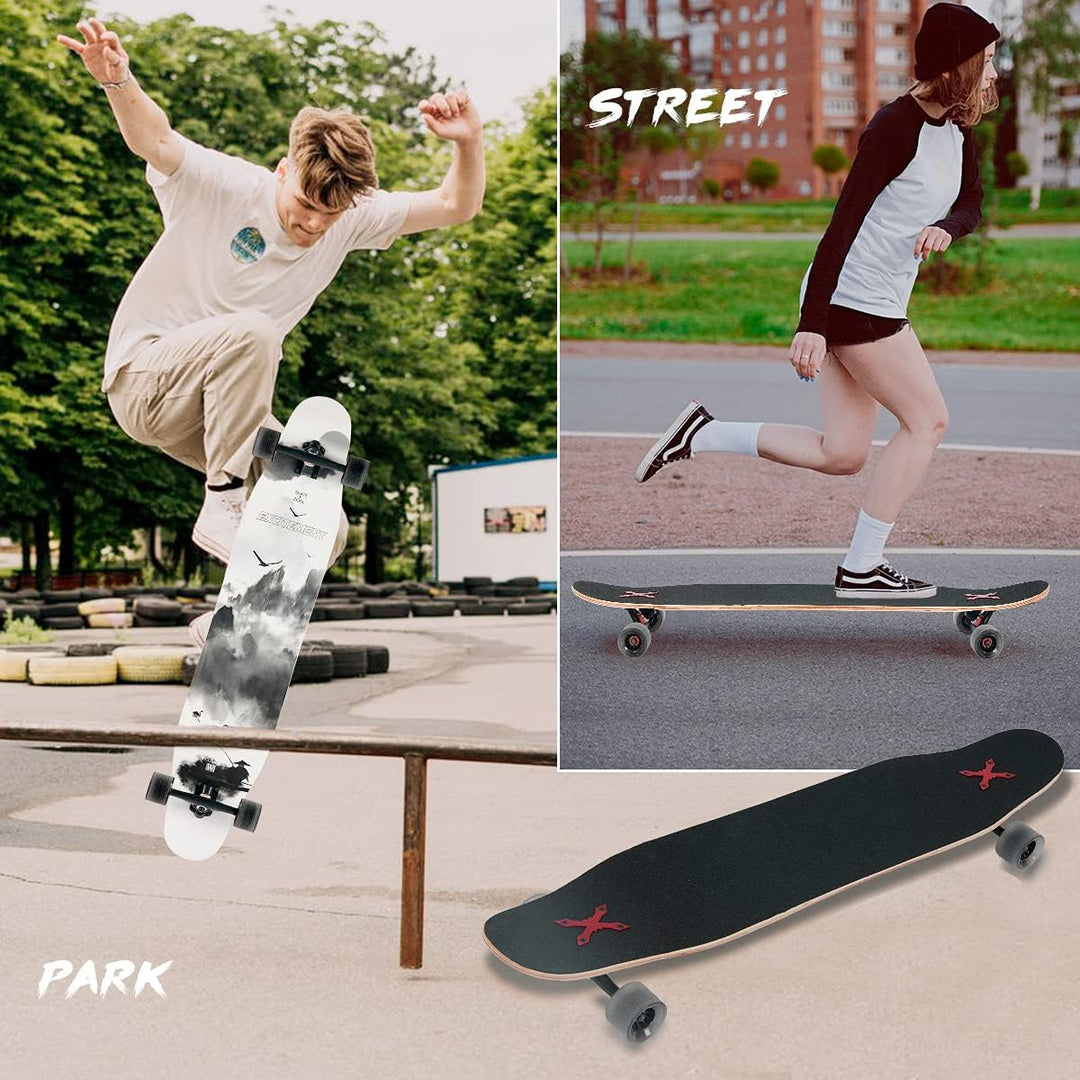 Opurtdor Longboard 118CM Pro Skateboard, Cruiser Trick Skateboard, Komplettes 8 Etagen Ahornholz, Sc