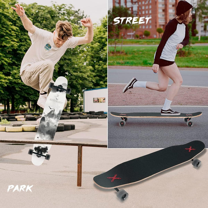 Opurtdor Longboard 118CM Pro Skateboard, Cruiser Trick Skateboard, Komplettes 8 Etagen Ahornholz, Sc