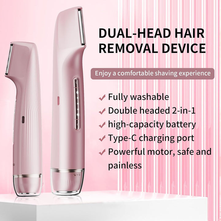 Bikini Trimmer for Women, IPX7 Waterproof 2-in-1 Body &amp; Facial Hair Trimmer Electric Razor for Face,