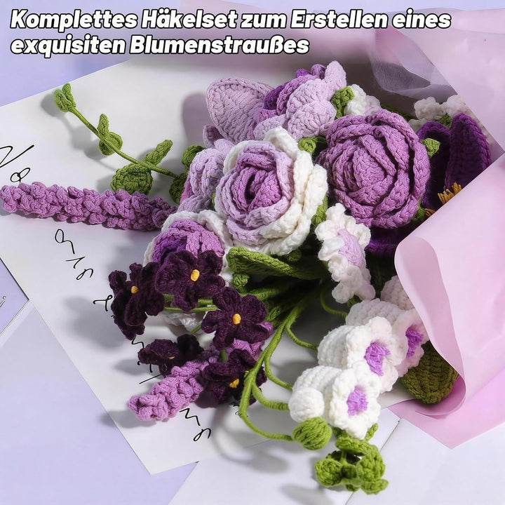 BoloShine Häkelset Blumen, Rose Blumenstrauss Häkelset für Anfänger Erwachsene, Häkelblumen Set mit