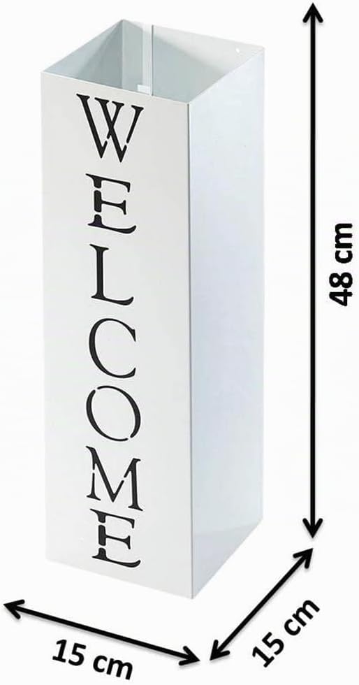 Kobolo Moderner Schirmständer Welcome aus weiss lackiertem Metall