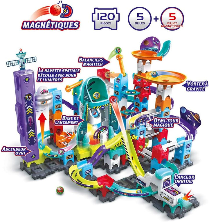 VTech - Marble Rush, Elektronische Kugelbahn, Space Magnetic Mission Set XL300E, magnetisches Bauspi
