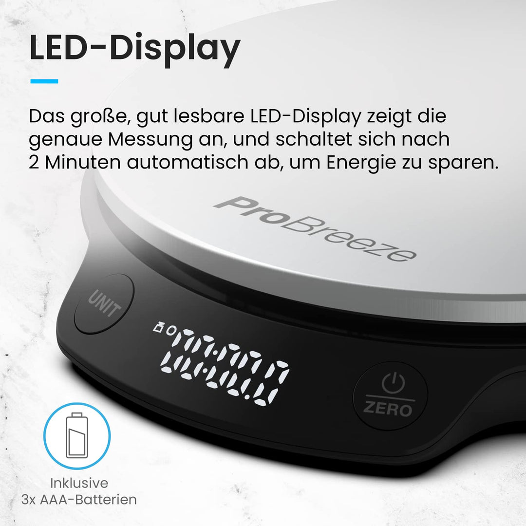 Pro Breeze Küchenwaage digital bis 5 Kg - Professionelle Digitalwaage für präzise Messgenauigkeit bi