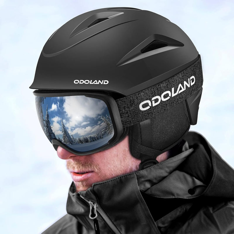 Odoland Skihelm mit Skibrille für Skifahren und Snowboard, Einstellbare Grössenverstellbar, mit Ohre