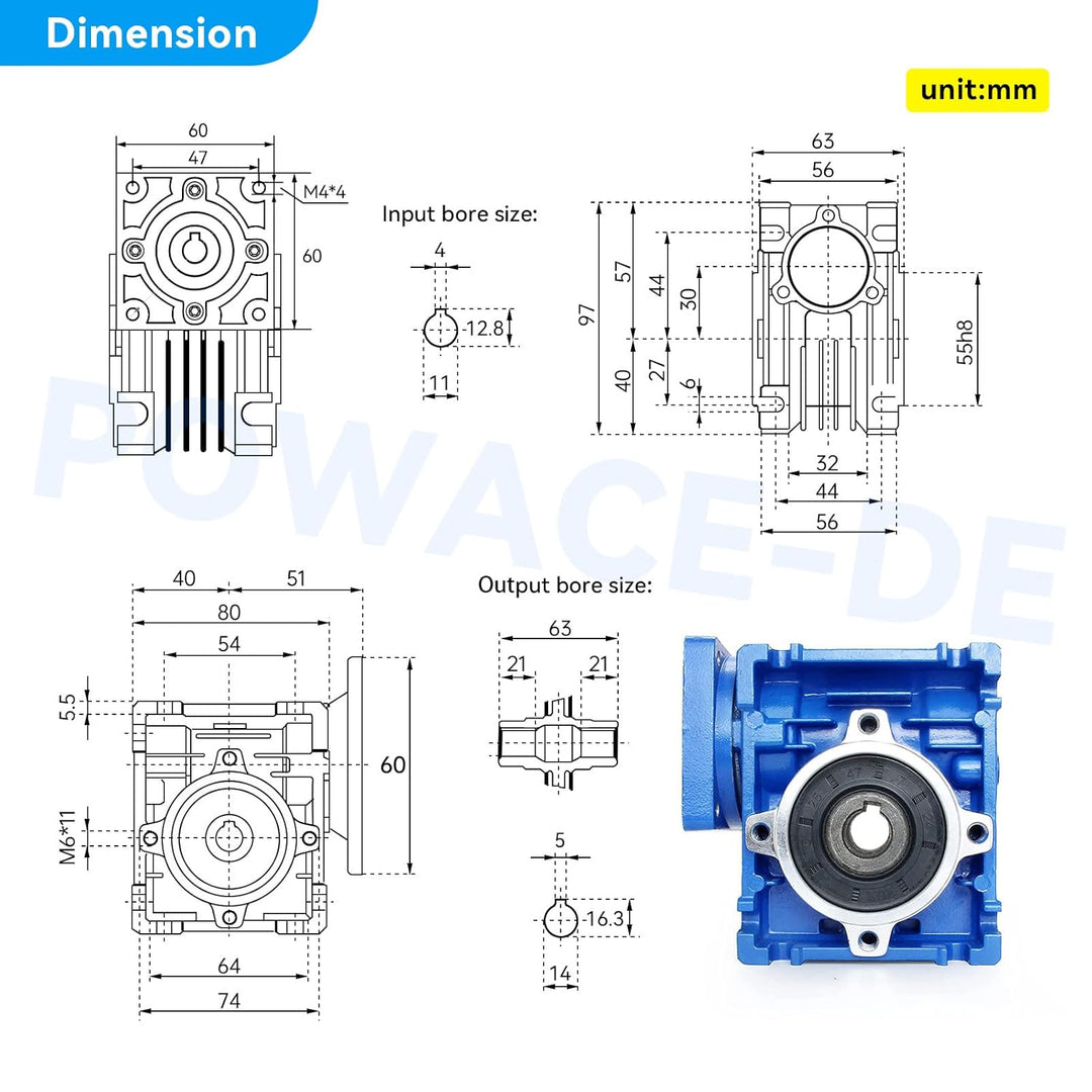 RATTMMOTOR Schneckengetriebe NMRV030,Hohe Drehmoment Schneckengetriebe,Worm gearbox,getriebe 25:1 Ei