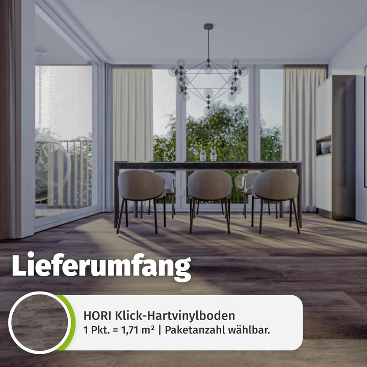 HORI Klick Hartvinylboden Rigid SPC Landhausdiele XL Holzoptik - Klick-Vinyl mit Trittschalldämmung