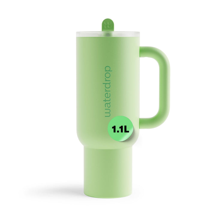 waterdrop® Thermobecher mit Strohhalm 1,1L – Auslaufsichere, robuste Trinkflasche mit aufklappbarem
