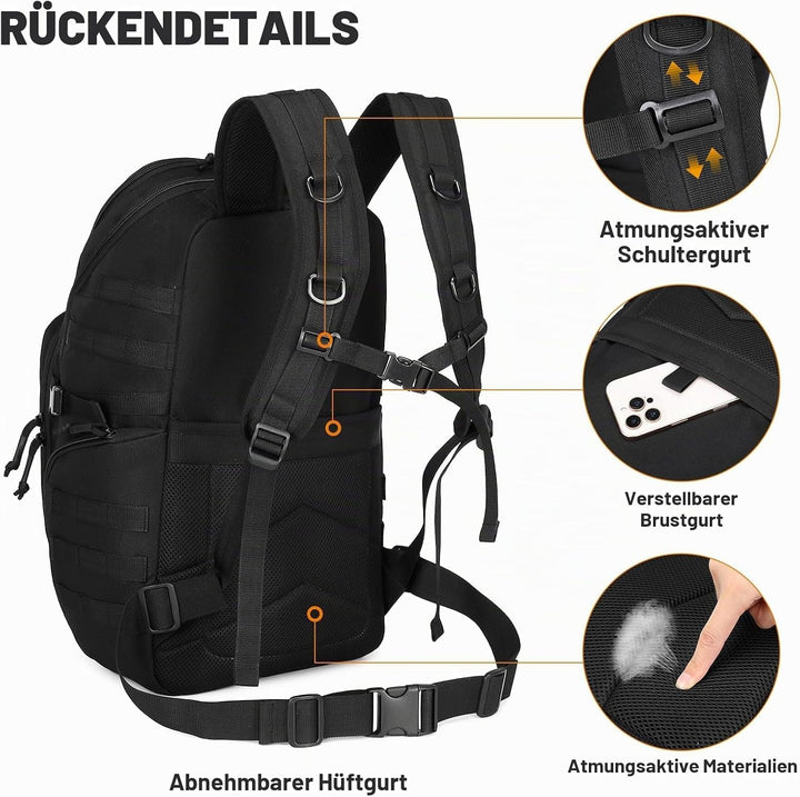 VINBAGGE Rucksack Taktischer 40L Herren Wanderrucksack Trekkingrucksack Angelrucksack Molle Schulter