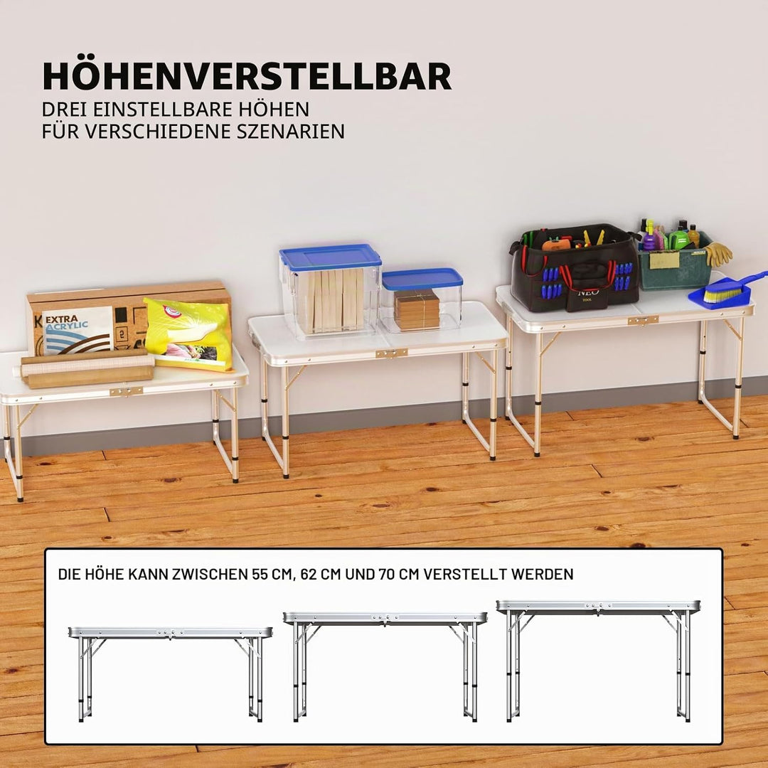 Tragbar Klapptisch Aluminium, Campingtisch Flatbar für Balkon Terrasse Picknick, 3 Höhenniveau 70/62