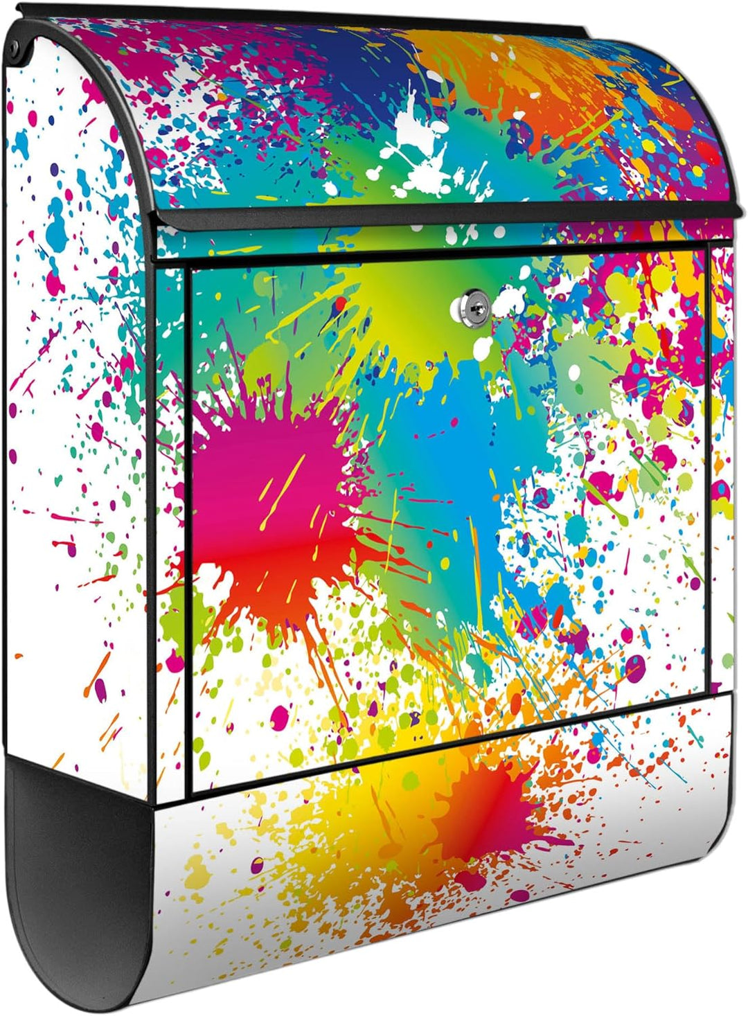 banjado® Design Briefkasten mit Motiv Farbspritzer 39x47x14cm &amp; 2 Schlüssel - Briefkasten Stahl schw