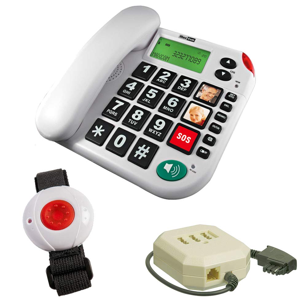 MaxCom KX481SOS: Hausnotruf Telefon mit Notrufarmband; schnurgebundenes Festnetztelefon mit Notrufkn