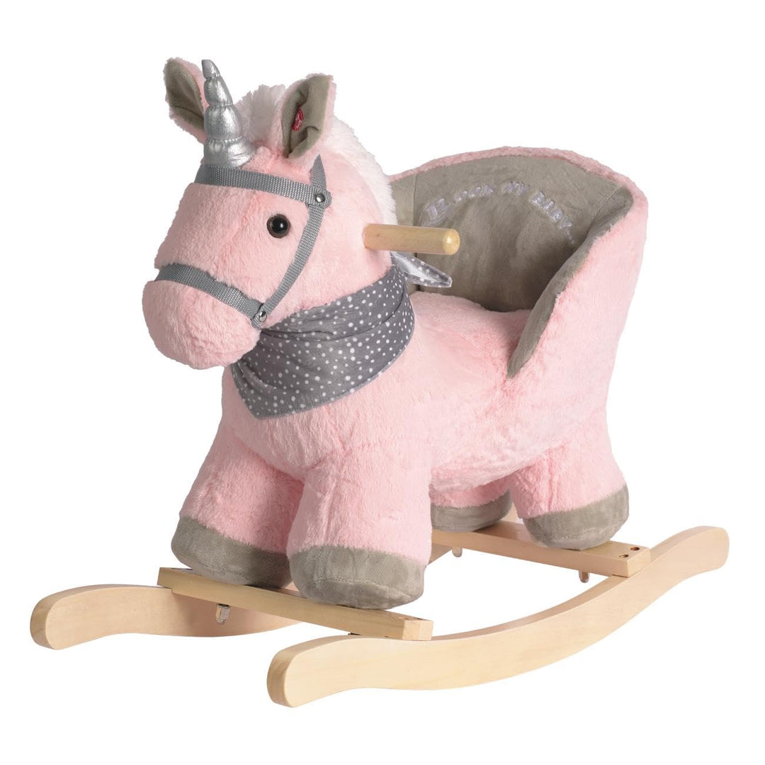 Plüsch Rocking Horse - weicher gefüllter Körper, Sicherheitssitz Stuhl, Holz Rockers, Musikknopf - K