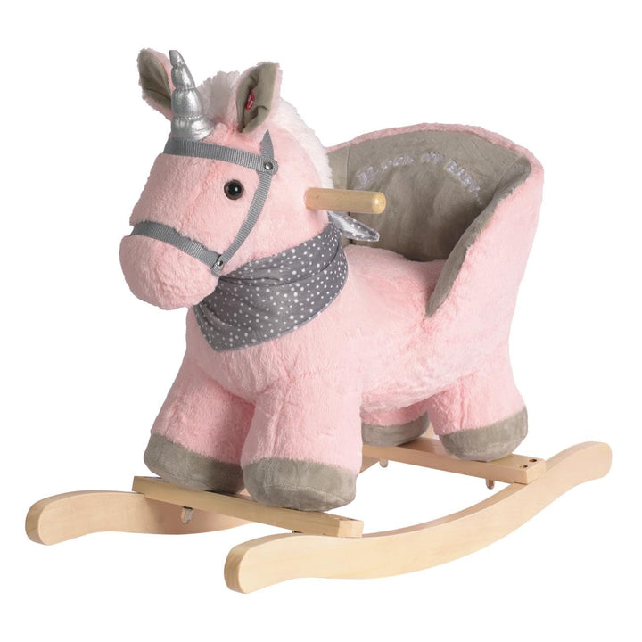 Plüsch Rocking Horse - weicher gefüllter Körper, Sicherheitssitz Stuhl, Holz Rockers, Musikknopf - K