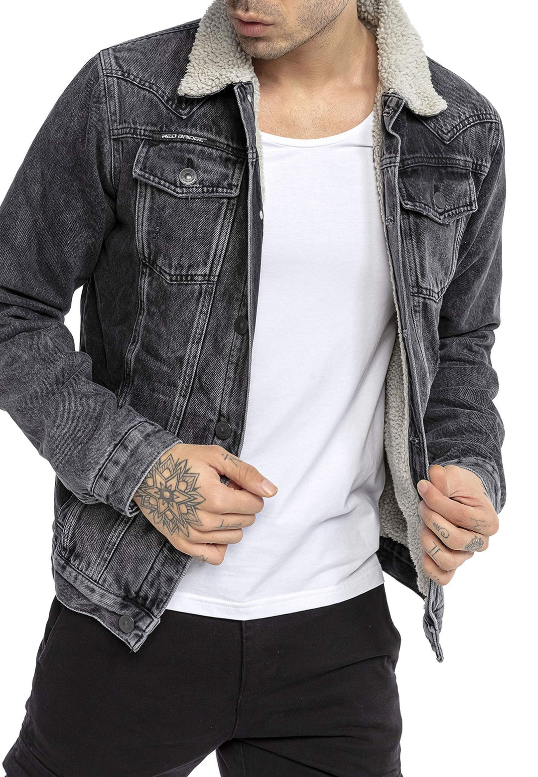 Redbridge Jeansjacke für Herren Jacke Denim Gefüttert Winter Herbst Übergangszeit L Schwarz, L Schwa