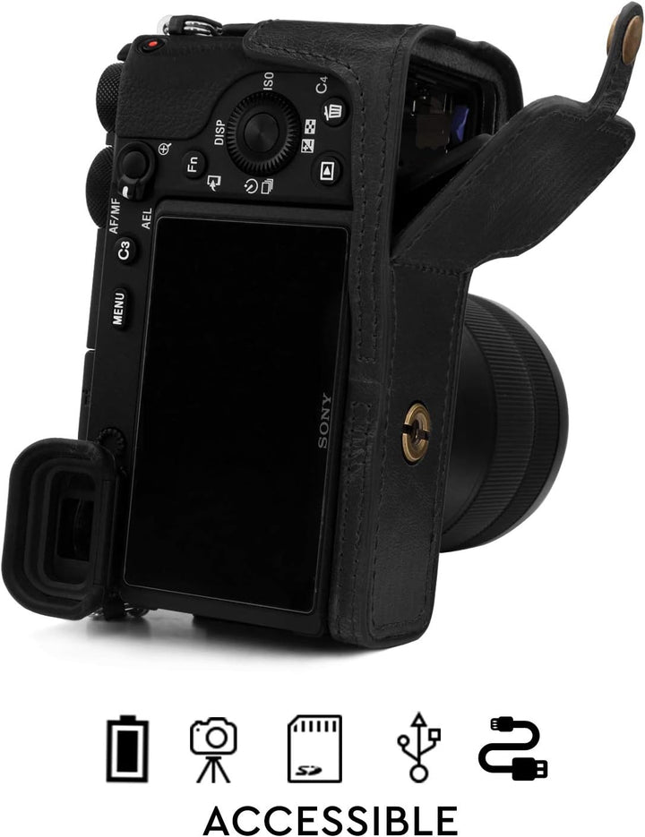 MegaGear MG1807 Ever Ready Kameratasche aus Leder, für Sony Alpha A6600, Schwarz, schwarz